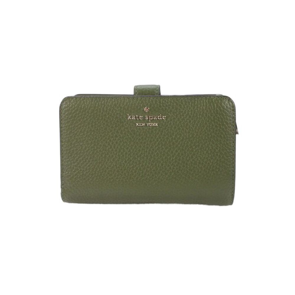 Kate Spade New York Womens Logo Front Grained Leather Bi Fold Wallet Green 5.5"